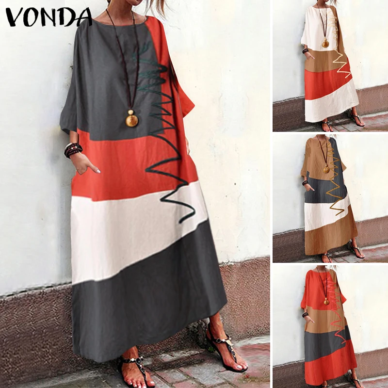 VONDA для женщин в винтажном стиле В мозаичном Платье богемном платья 2021 осень