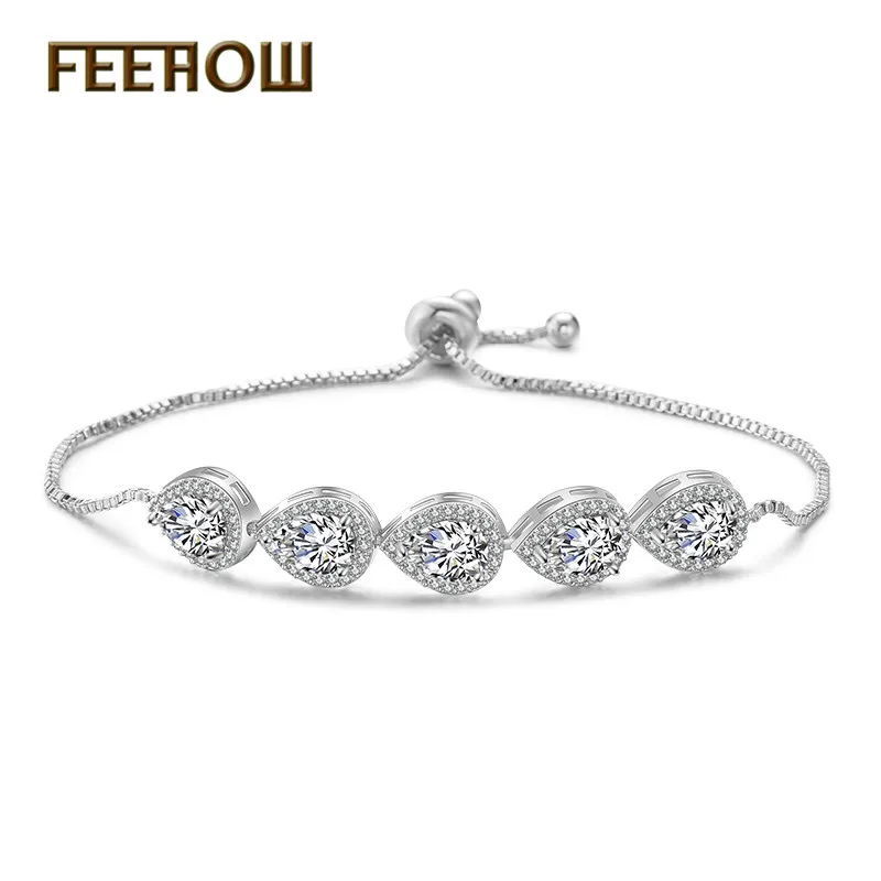 White Color FEEHOW, модные элегантные свадебные ювелирные изделия, розовое золото, цветная слеза, кубический циркон, висячие серьги для женщин, Свадебная вечеринка FWEP091 - Окраска металла: White Color
