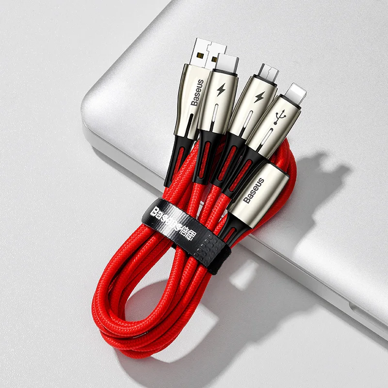 Baseus USB кабель 3 в 1 usb type C кабель для samsung S10 iPhone XR XS Max 11 USB зарядное устройство светодиодный кабель Micro USB зарядное устройство Шнур - Цвет: Red 3 in 1 USB Cable