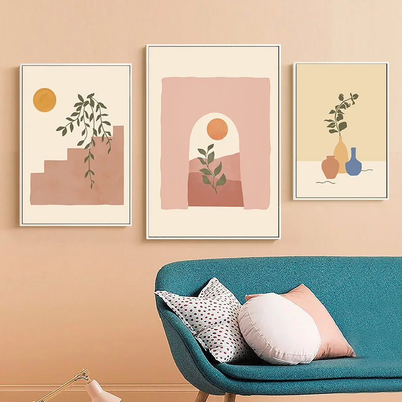 

Nordic Fresh Europe Style Decorative Art Painting Modern Geometric Abstract Canvas Paints Core Warm Color Ins Home Decor Photo