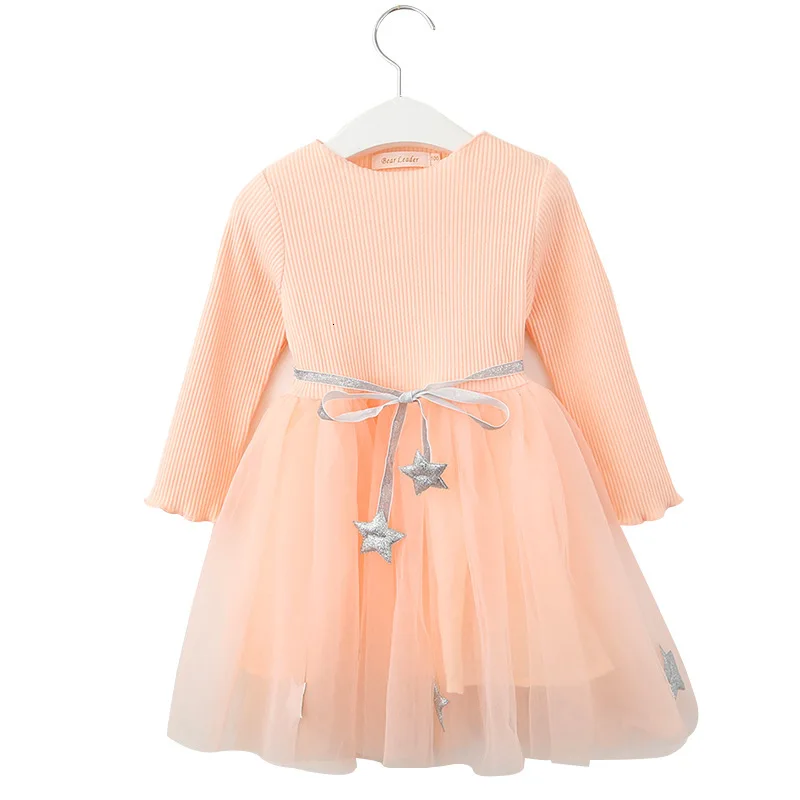 Платье-пачка для девочек с длинным рукавом в горошек цветочной аппликацией зимы