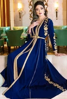 moroccan caftan royal blue evening dresses gold lace long sleeves arabic muslim formal gowns abaya wedding party dress ev190