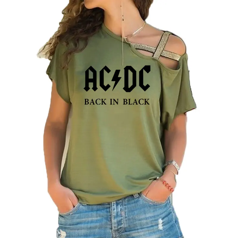 5 Группа ACDC футболка в стиле рок женские ACDC с буквенным принтом футболки хип хоп Рэп музыка асимметричное, с короткими рукавами Skew Крест повязки топы тройник - Цвет: 5
