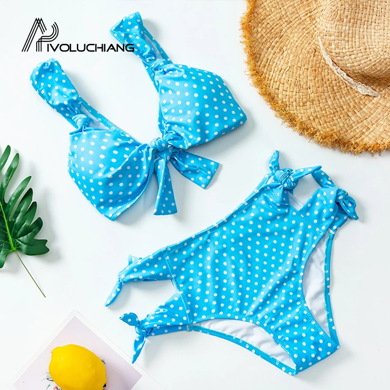 Женский раздельный купальник с бантом клетчатое бикини высокой талией в стиле