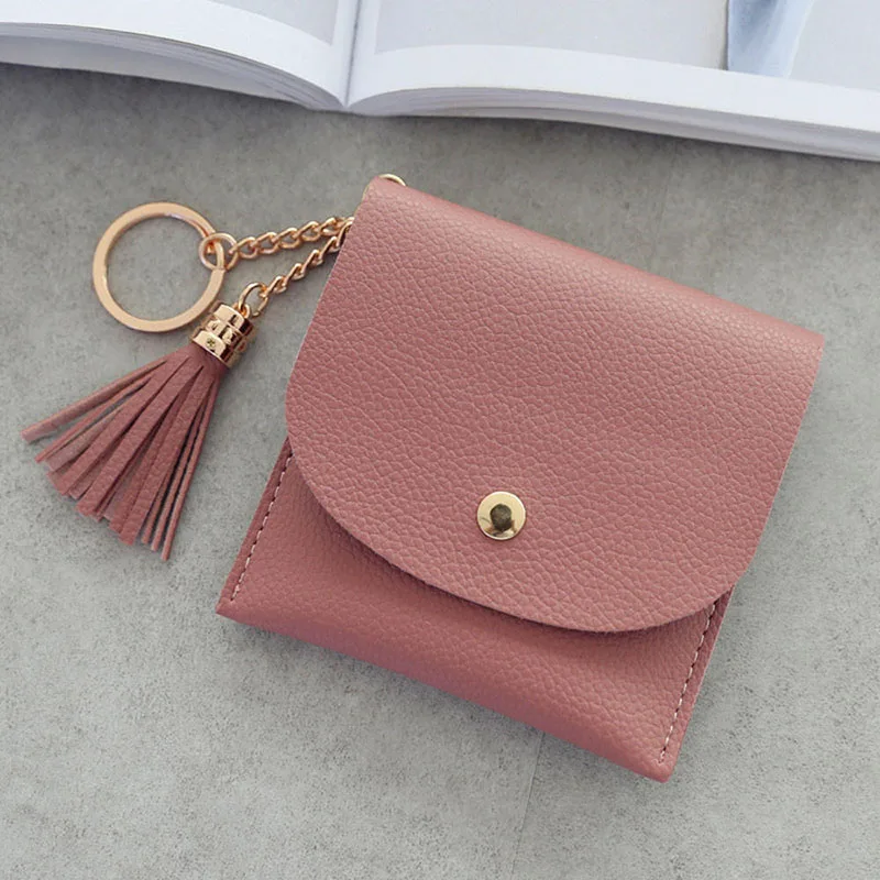 

Women's Wallet Cute Student Tassel Pendant Short Wallet Trend Small Fashion PU Wallet 2021Coin Purse Ladies Card Bag For Women