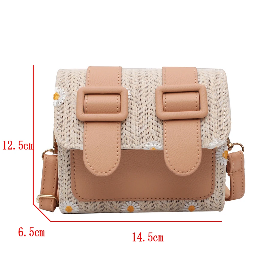 

Casual Satchels Bags For Women Small Daisy Embroidery Crossbody Bag Ladies Square Shoulder Bags Summer Beach Straw Bag 2021 New