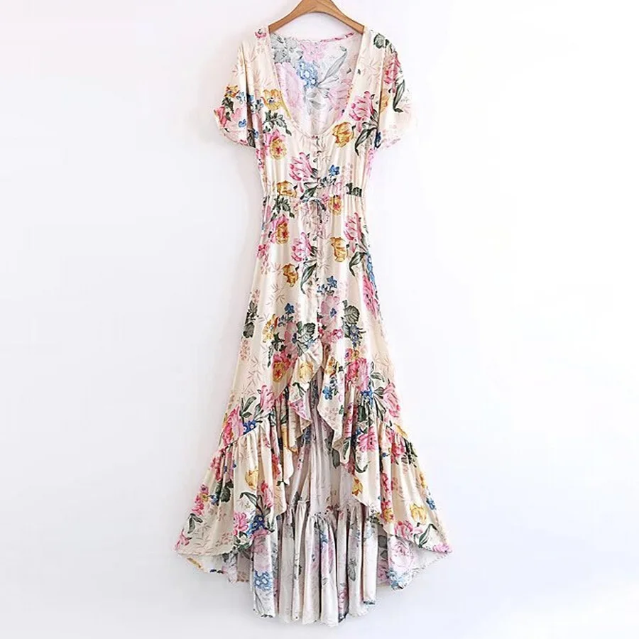 Платье макси в стиле бохо из 2020 вискозы и хлопка летнее платье с цветочным