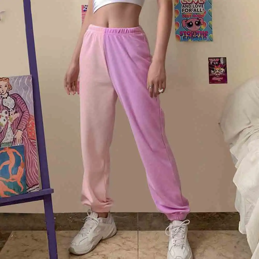 

Женские спортивные брюки в стиле пэчворк, свободные спортивные брюки с высокой талией в уличном стиле, повседневные брюки на осень и зиму, ...