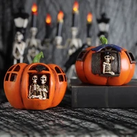 new led halloween resin night light pumpkin lantern diy hanging scary halloween candle light decoration props scary skull lamp