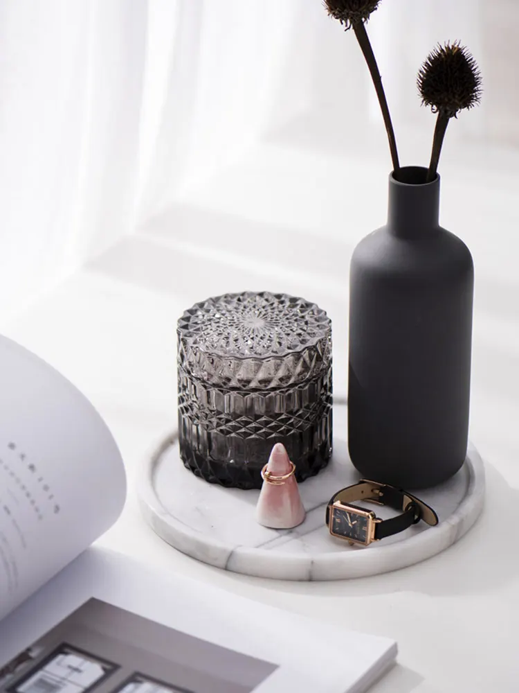 

Bathroom Organizer Desktop Decoration Glass Makeup Organizer Cotton Swab Box Storage Canister Jewelry Organizer Candle Holder