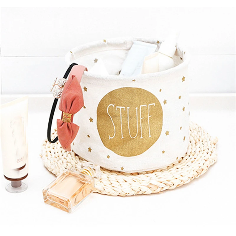 Настольная корзина для хранения мелочей из хлопка и льна прочная практичная