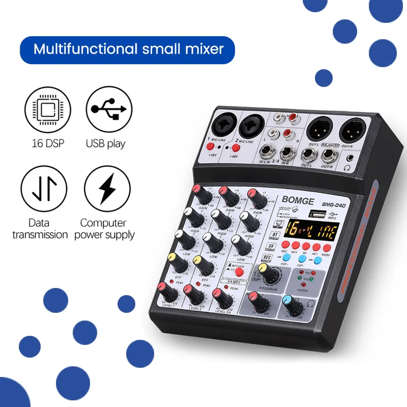 4-канальный звуковой микшер DJ-консоль звуковая карта с USB записью и фантомным