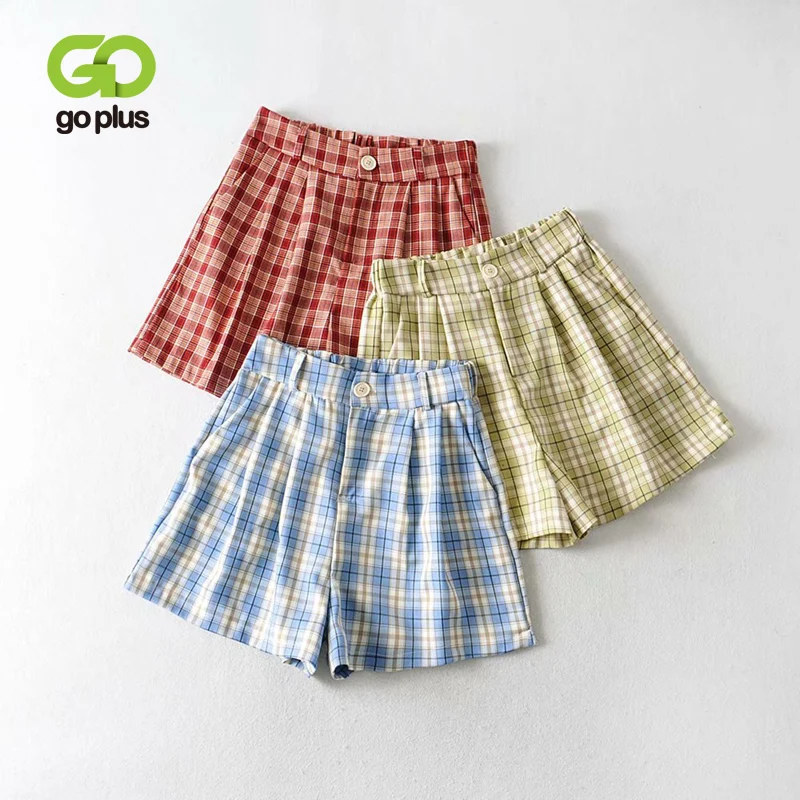 

Summer Women's Shorts Korean Style Elastic High Waist Plaid Shorts Womens Spodenki Damskie Ropa De Mujer Pantalones Cortos Mujer