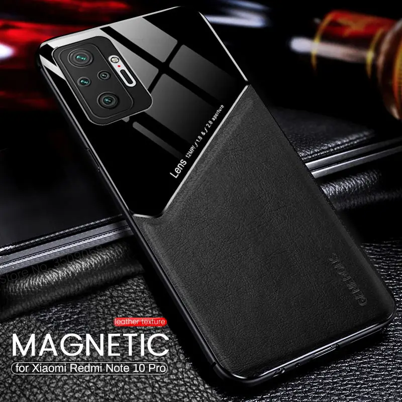 

for xiaomi redmi note 10 pro case leather texure car magnetic holder cover redmy note10 pro 10s silicone frame shockproof coque