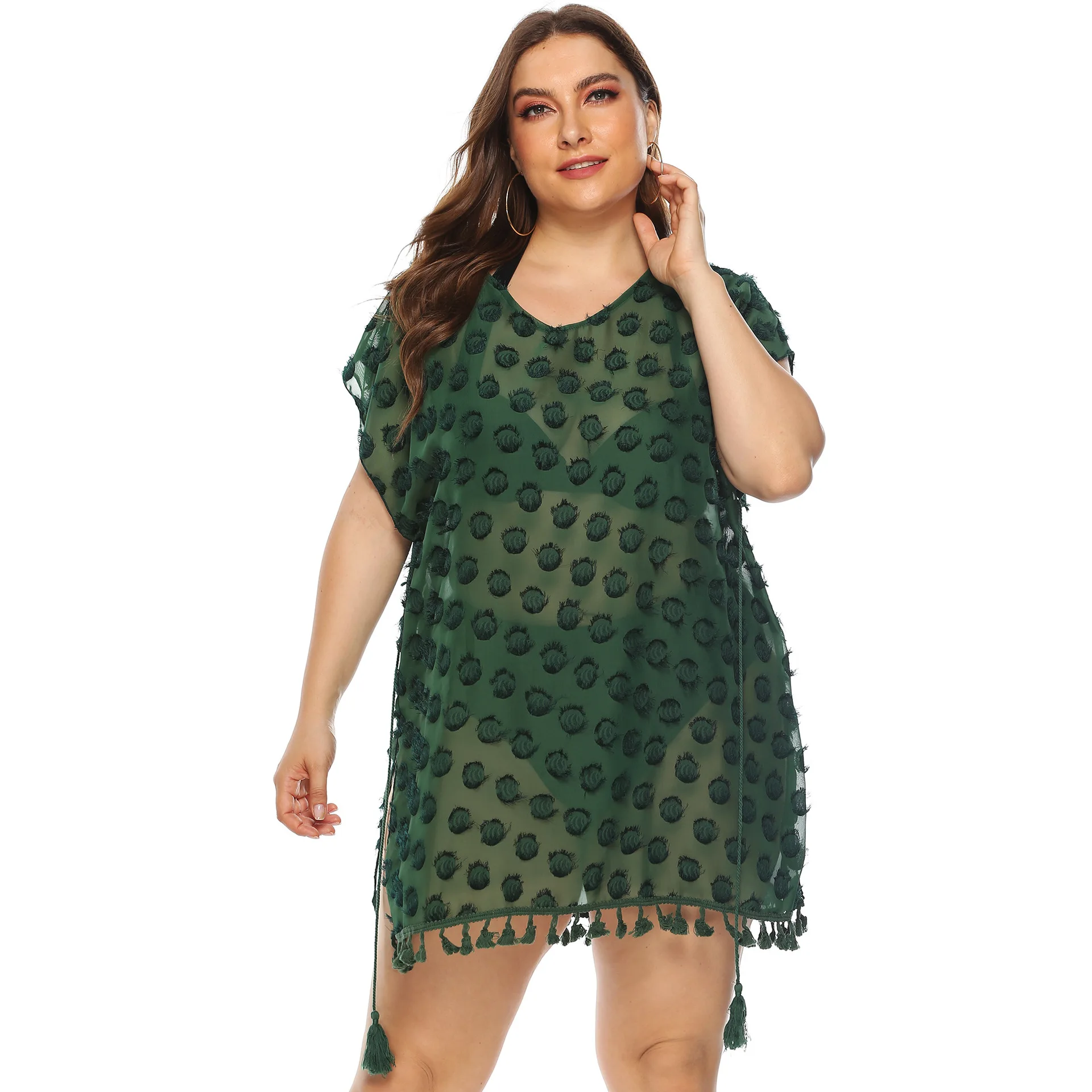 

Fashion Dress Sales Amazon Summer Solid Color Chiffon Sexy Plus Size Tassel V Neck Patchwork Beach Dress In Stock Maxi Dress