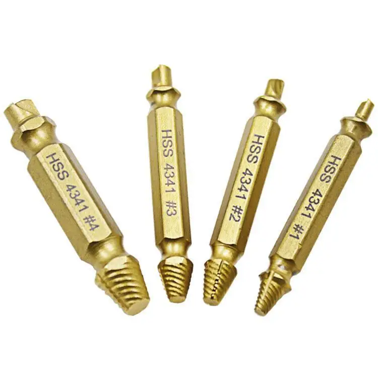 

4PCS Drill Bit HSS 4341 Double Side Damaged Screw Extractor Step Guide Set Broken Damaged Drill Remover Mini Tap Die Set