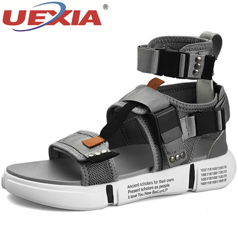 Мужские парусиновые сандалии-гладиаторы UEXIA пляжные Босоножки на платформе с