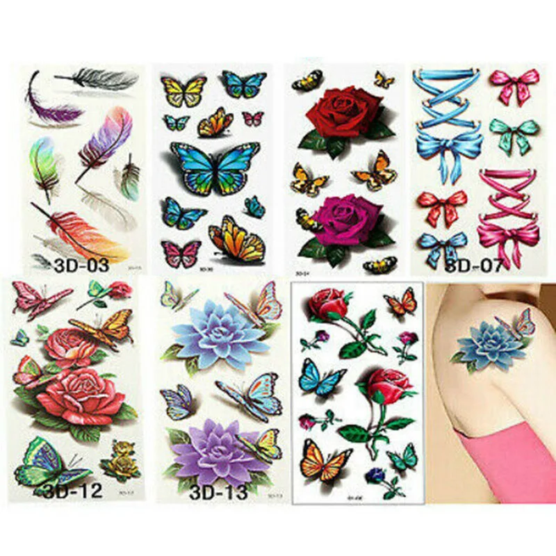Временные татуировки для боди арта набор 3D Поддельные взрослых и детей бабочка