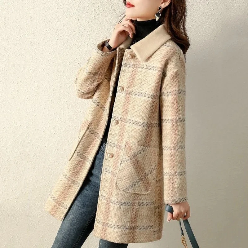 Fashion Woolen Women Jacket Autumn Winter New Mid Long Female Coat Korean Version Loose Warm Cloth Overcoat R1564 | Женская одежда