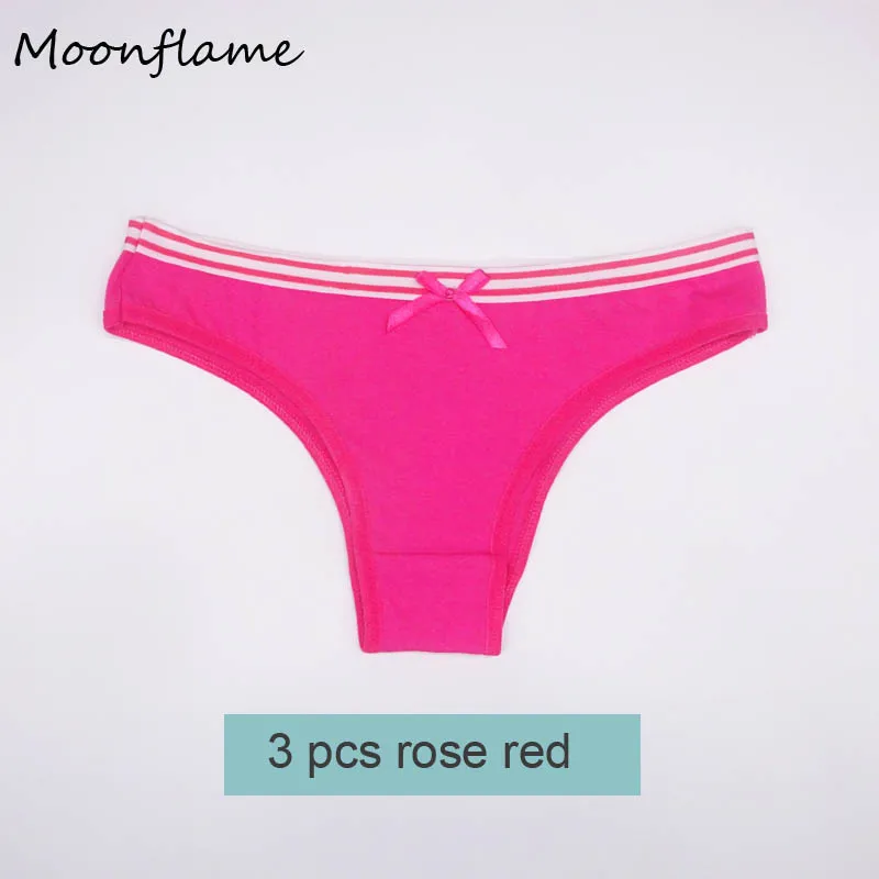 rose red Moonflme, 3 шт./лот, одноцветные женские хлопковые бикини, женские трусики M L XL 89156 - Цвет: rose red