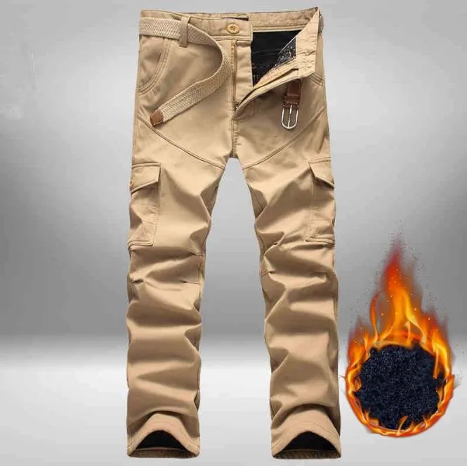 Зимние мужские брюки с начесом мешковатые боковой молнией утепленные флисовые