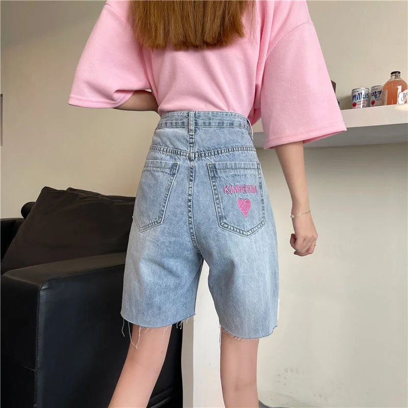 

Denim Shorts Women Summer Casual Streetwear Loose Korean Style All-match High Waist Cool Holiday Female Clothing Fashion BF