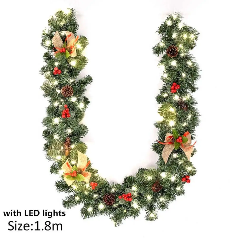 with led light Xmas Supplies 1.8M Christmas Decoration Bar Tops Ribbon Garland Christmas Tree Ornaments Green Tree Cane Tinsel Party Supplies - Цвет: with led light