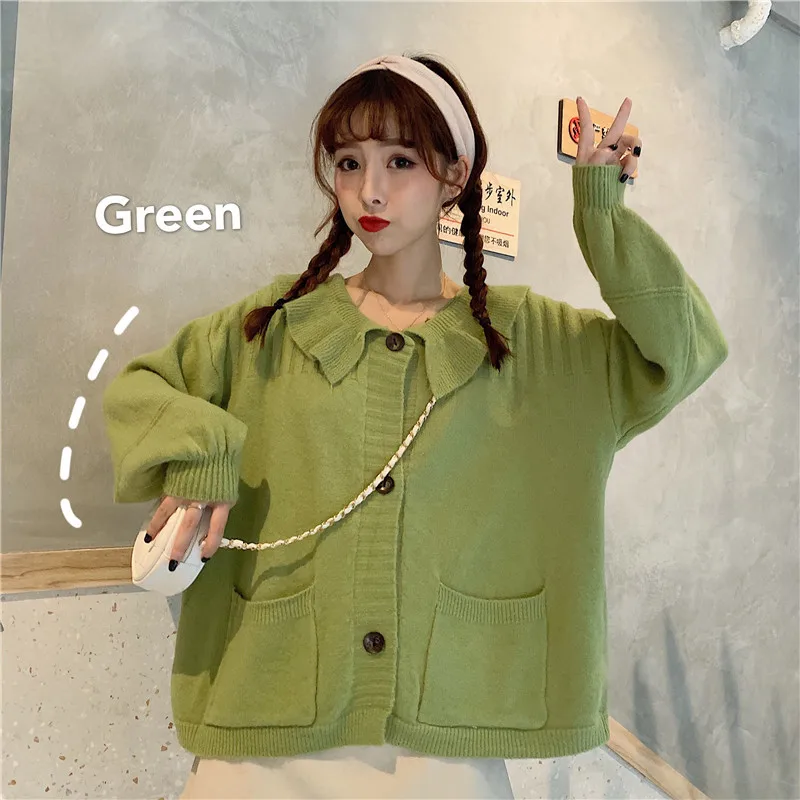 Joinyouth Sweater Women Korean Peter Pan Collar Full Pocket Cardigan Knit Loose Cute Button Sweaters Female Sueter Mujer 032 |