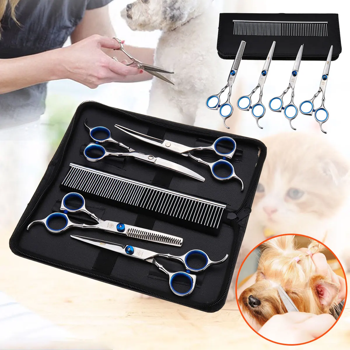 

Ножницы для стрижки домашних питомцев, парикмахерские из нержавеющей стали с закругленными кромками, 7 дюймов, для собак и кошек