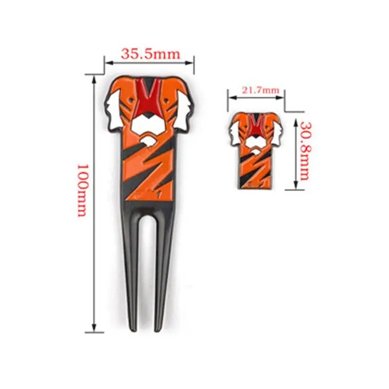 

Golf Green Fork Durable Anti-scratch Zinc Alloy Cartoon Tiger Pattern Golf Pitch Repairer Tool for Golf Sports