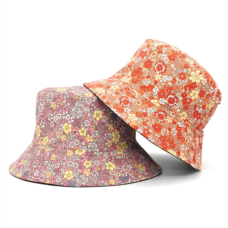

Fashion Floral Print Bucket Hat Women Double Side Cotton Reversible Sun Protection Cap Female Panama Fisherman Hats