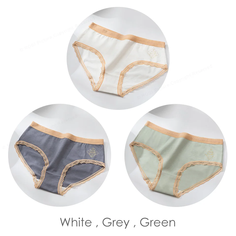 White Grey Green Новое поступление, хлопковые бесшовные трусы для женщин, удобные кружевные трусы, антибактериальное белье, женское нижнее белье, 3 шт./партия - Цвет: White Grey Green
