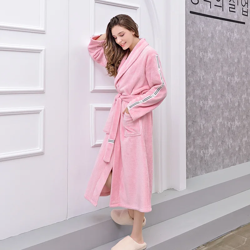 Lapel pink Мужской зимний халат размера плюс, длинный уютный фланелевый Халат, кимоно, теплый банный халат из кораллового флиса, ночной меховой халат, женский халат, одежда для сна - Цвет: Lapel pink