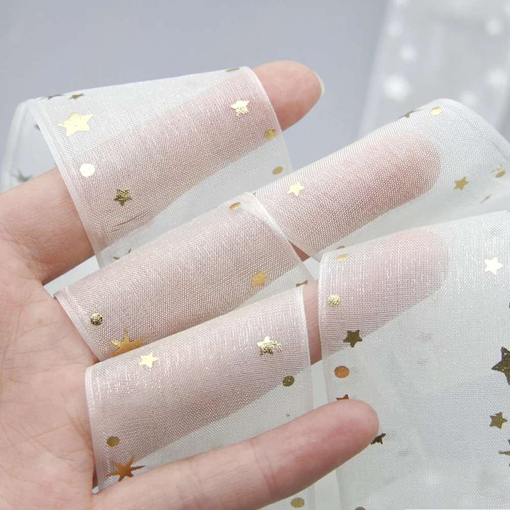 

David accessories 1.5"(38mm) Star organza Ribbon gift wedding Christmas decoration wrapping Gift Crafts Bow-knot,200Yc10778