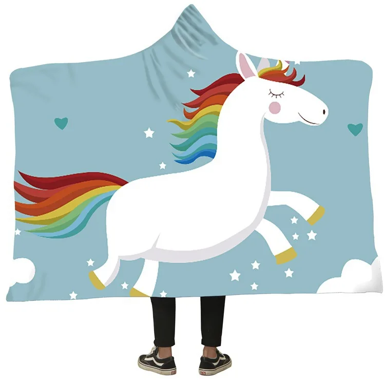 Одеяло с единорогом 3D принтом плюшевое одеяло капюшоном пледы Утяжеленные