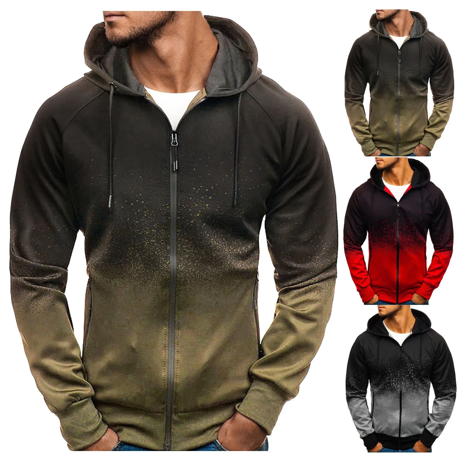 

Men's Autumn Casual Hooded Sweatshirt Winter Gradient Inkjet Long Sleeve Hoodie Zip Pocket Jacket Casual Fashion Sports Jacket