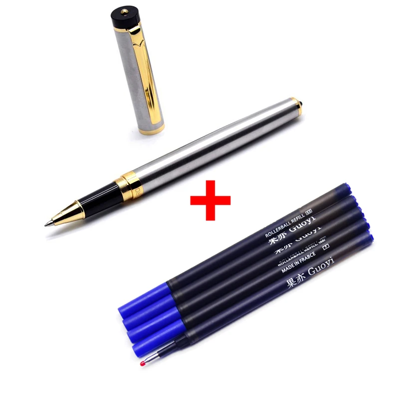 Steel-5 blue ink Guoyi D08 двухцветная золотая металлическая Подарочная шариковая ручка, коробки, высокое качество, офисные и школьные канцелярские принадлежности и металлические подарочные ручки - Цвет: Steel-5 blue ink