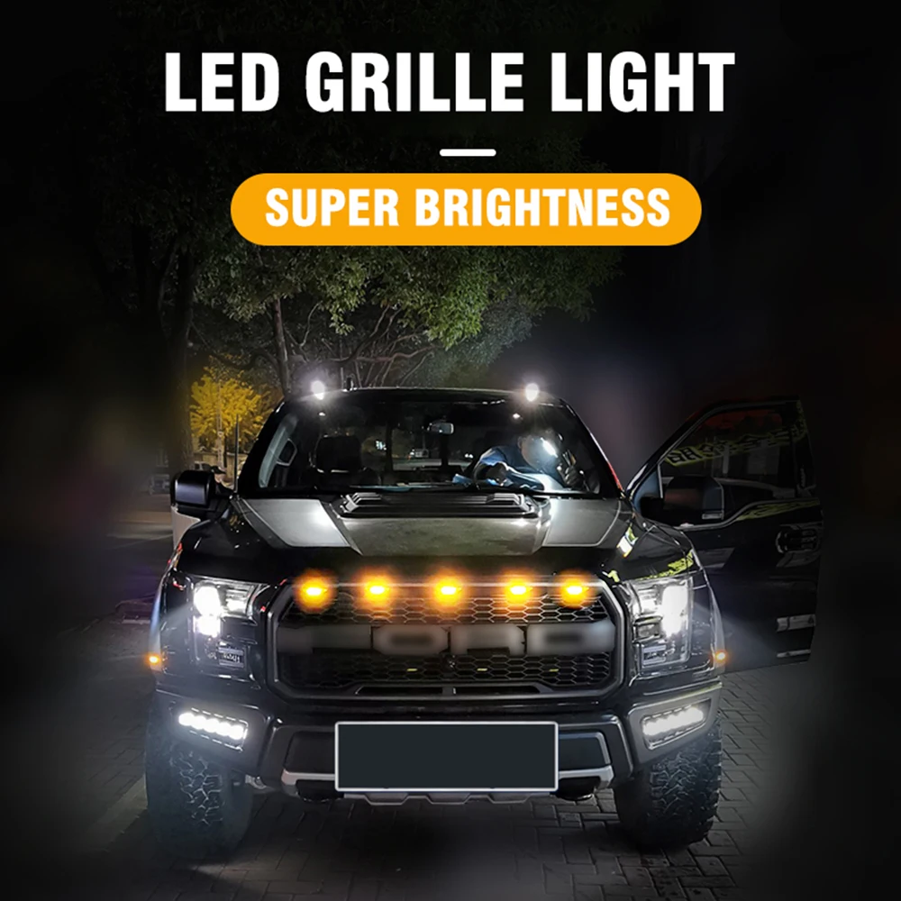 OKEEN Led Car Front Grille Lighting Universal 12smd Daytime Running Light For Pickup SUV Auto Central Grid Warning Fog Light 12V
