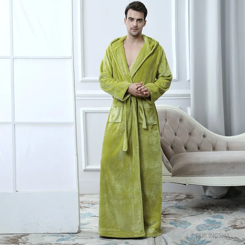 

Thicken Nightwear Long Flannel Men Robe Hooded Sleepwear Casual Kimono Bath Gown Winter Warm Couples Home Clothes Nightgown