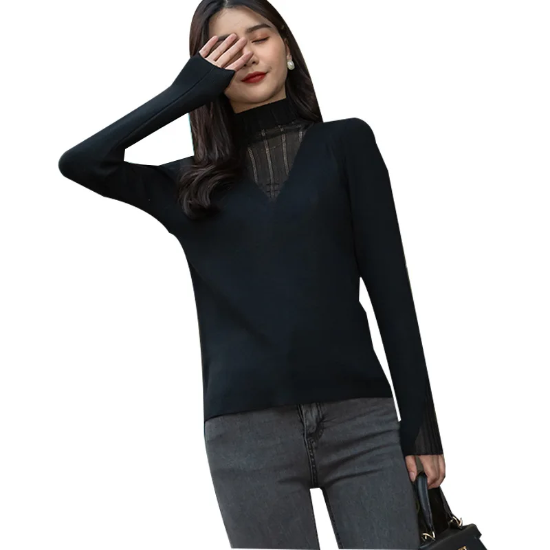 

Women Lace Turtleneck Spring Sweater Women 2021 Long Sleeve Knitted Women Sweaters And Pullovers Female Jumper Tops