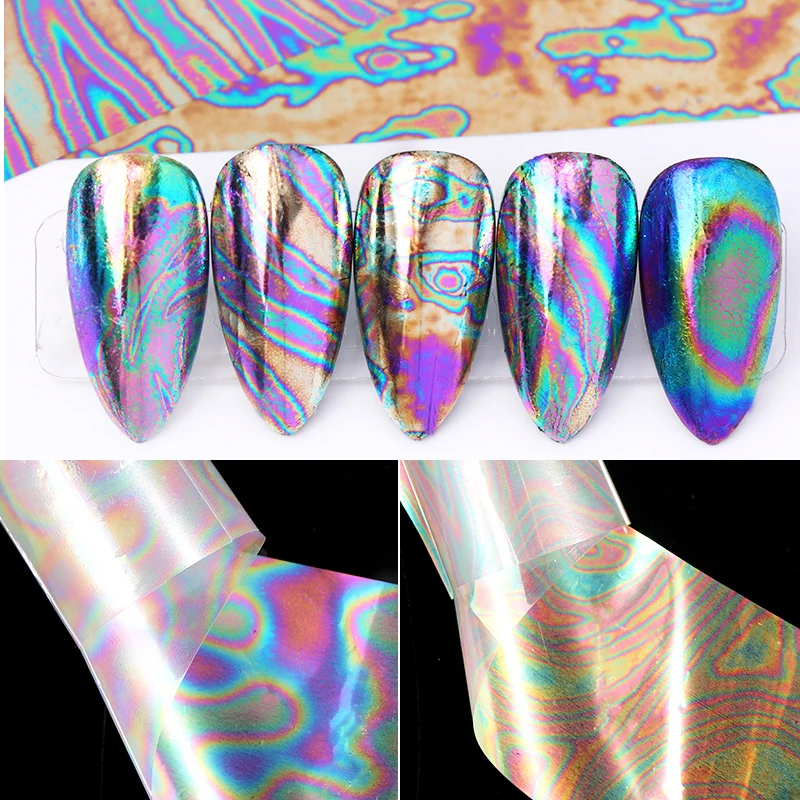 

10Pcs/Set Colorful Nail Foil Stickers Mirror iridescent Effect Stickers Nail Art transfer foils slider Decorations DIY design