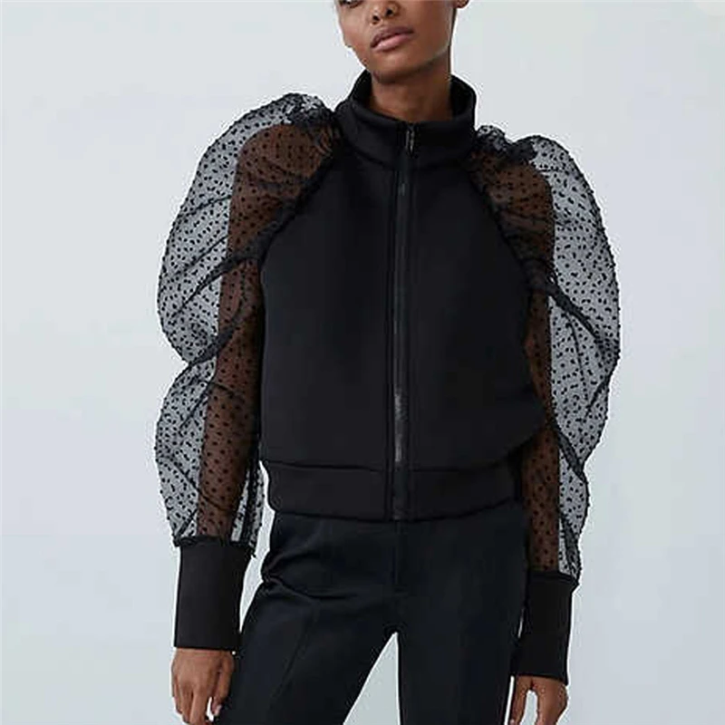 

Sexy Women See Through Sheer Mesh Long Sleeve Club Blouse Tee Tops Club Blouse Puff Sleeve Shirt Tops Blouse Zipper Tops Autumn