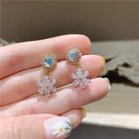 high quality 925 silver fashion color rhinestone flower stud earrings crystal ear pins jewelry drop earings women party gift