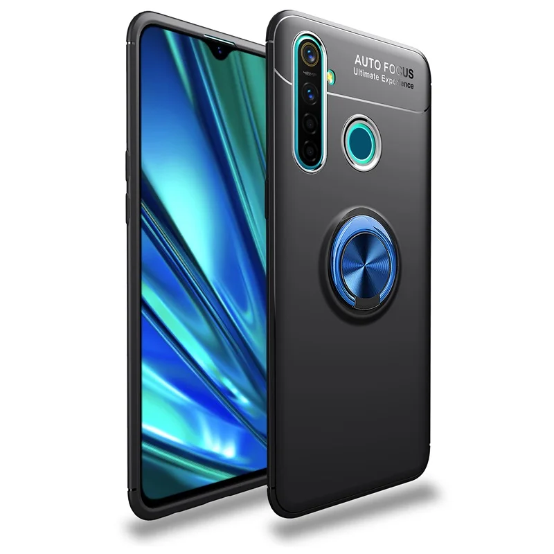 Противоударный чехол для OPPO Realme 5, чехол, магнитный кольцевой кронштейн, мягкий матовый Силиконовый чехол для телефона, чехол для realme5 - Цвет: Blue black