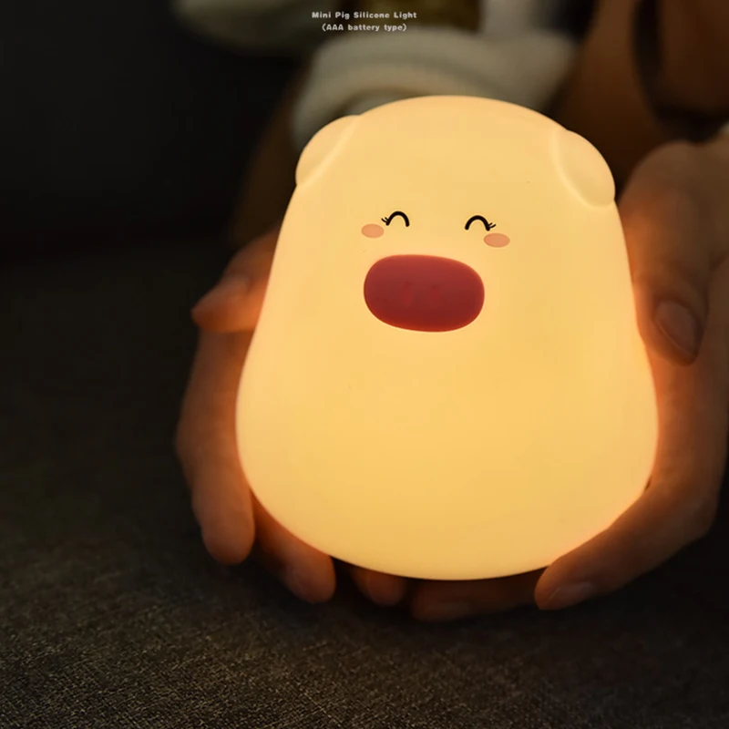 Светодиодный ночник с милой Свинкой и кошкой 7 разноцветных