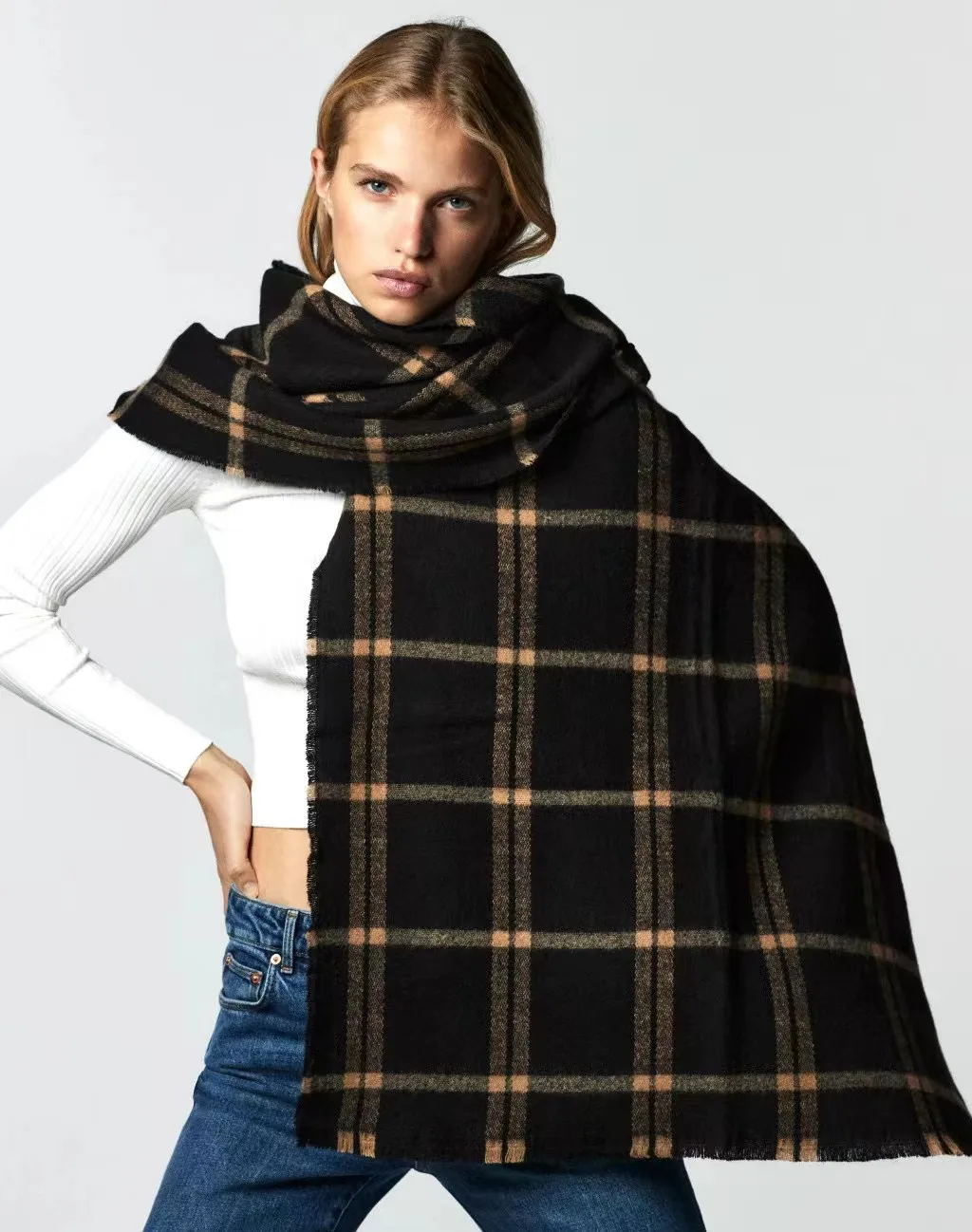 

Winter Scarf Women Cashmere Warm Pashmina Black Plaid Foulard Female Scarves Wraps Thick Soft Bufanda Shawls Long Stole