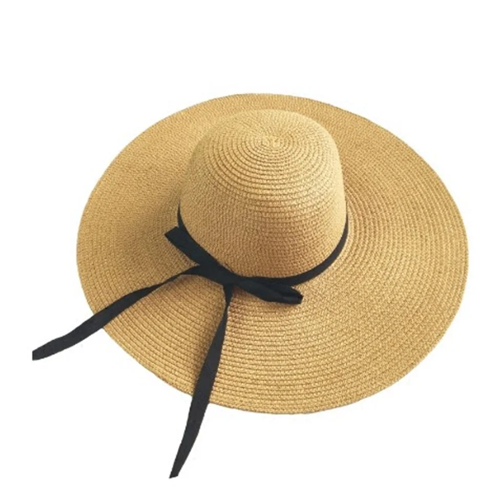 

2019 Summer Wide Brim Straw Hats Big Sun Hats For Women UV Protection Floppy Beach Hats Ladies Bow Straw Hats Outdoor Travel