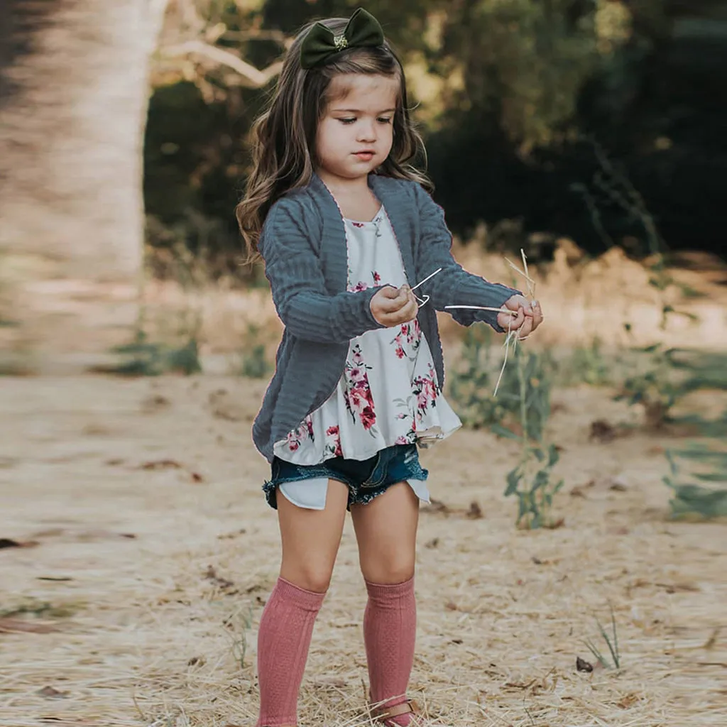 Хлопковая куртка для малышей девочек и мальчиков Однотонный свитер вязаный