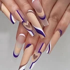 Французские фиолетовые волнистые накладные ногти в форме сердца носимые накладные ногти балерины накладные ногти с полным покрытием