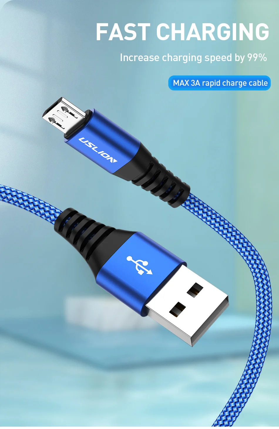 USLION 3A Micro USB быстрый заряд кабеля USB кабель для передачи данных провод для Samsung Xiaomi Redmi Note 4 5 Android кабель Microusb Быстрая зарядка